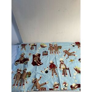 2 Nick Nora blue flannel standard pillowcases sock monkey replacements